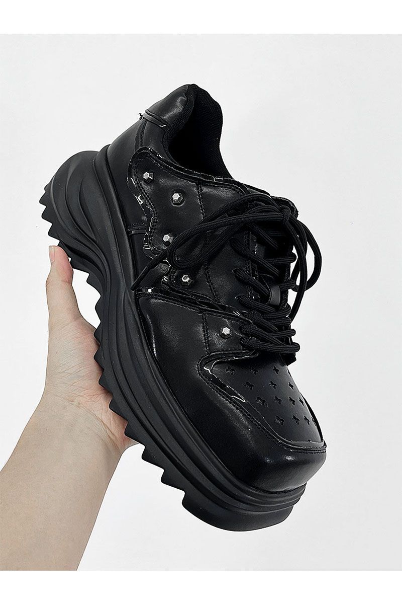 Thick Sole Classy Black Ins Niche Style Square Head Dad Shoes_voghion.com