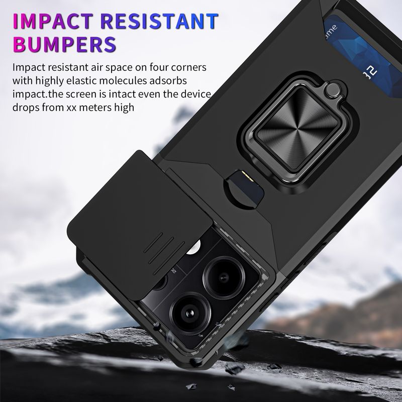 Hoesje voor Redmi Note 13 12 11 Pro Plus X5 X6 M6 Pro Zware bescherming met schuifcamerahoes en kaartcliphoes_voghion.com