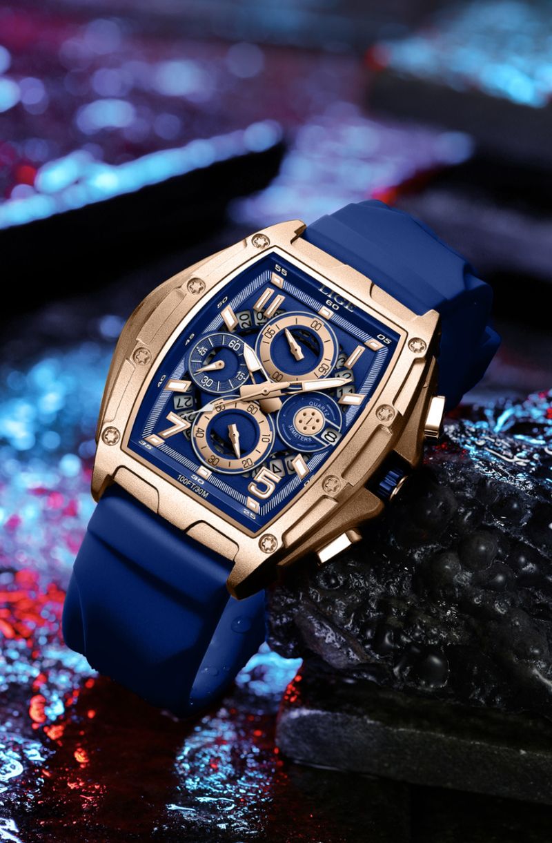 Men's Fashion Quartz Watch With Chronograph, Skeleton Dial, Water Resistant, Stainless Steel Case, Silicone Strap, Casual Business Timepiece_voghion.com