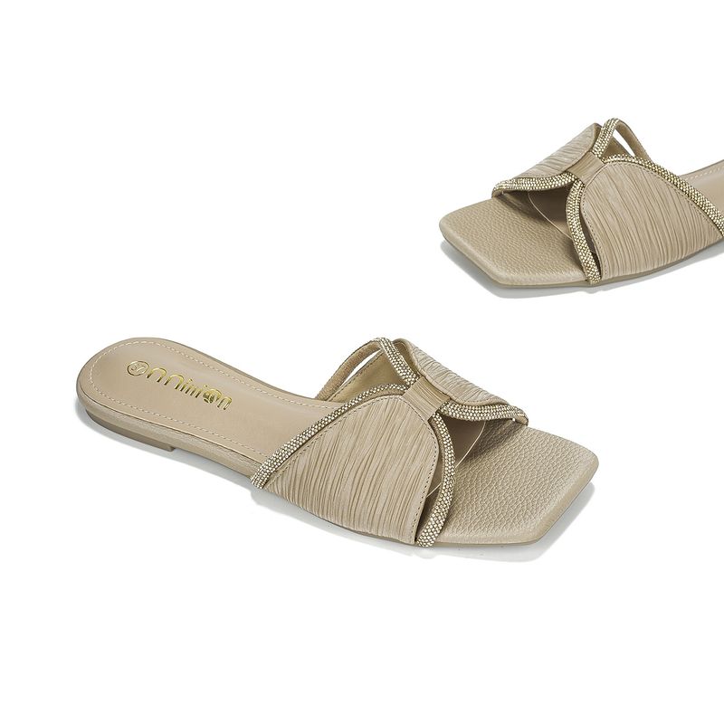 Pantoufles pour femmes, ballerines d'été, nouvelles pantoufles plates ornées de strass, style féerique, sandales pour femmes, semelle souple, bout carré, polyvalentes_voghion.com