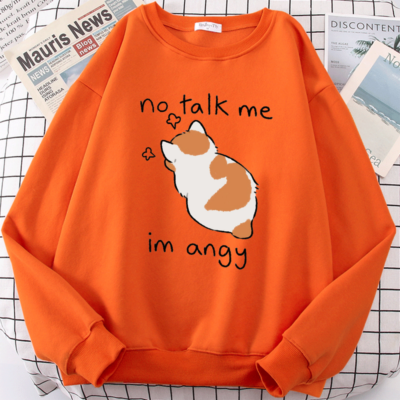 Weibliche Sweas No Talk Me Cute Angy Cat Print Top Frauen Haruku Oversize Langarm Kawaii Tier 2022 Neue Dame_voghion.com