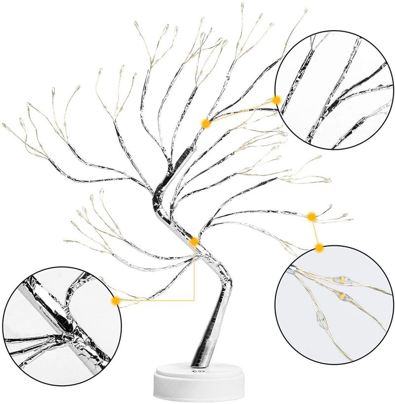 Lampada decorativa a LED con telecomando - Ramo d'argento da 108 l, luce calda, 8 modalità di illuminazione, decorazione romantica per camera da letto/casa_voghion.com