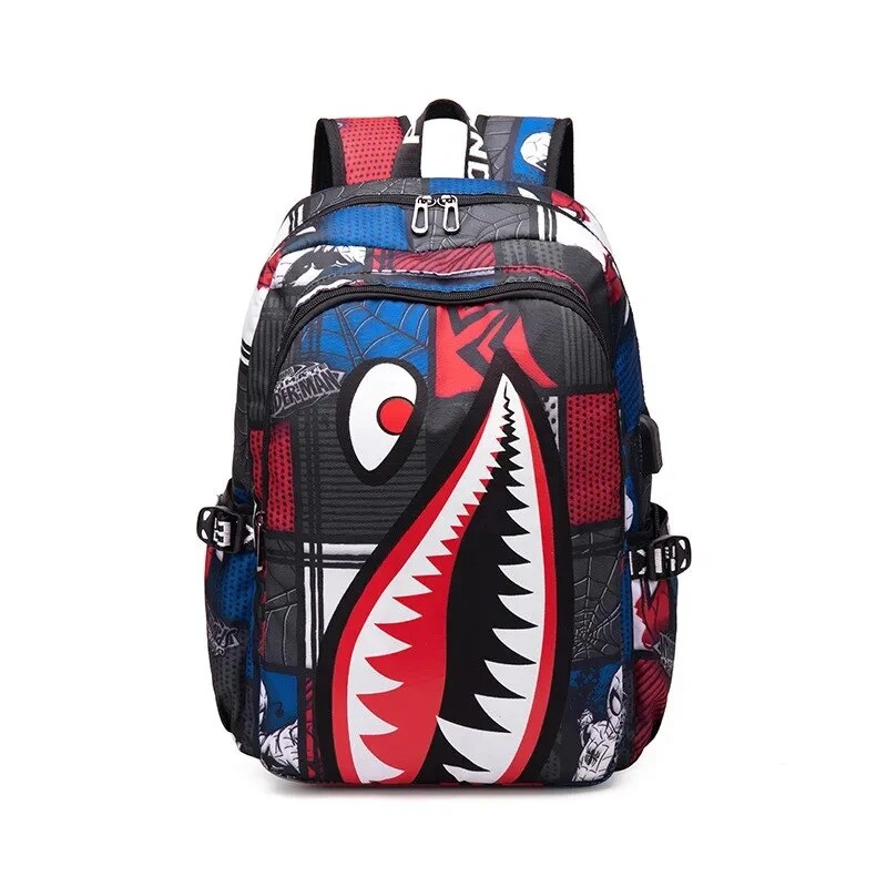 Elementary Bookbag Travel Rucksack Cartoon Shark Print Primary School Student Satchel Backpack Mochila Infantil_voghion.com