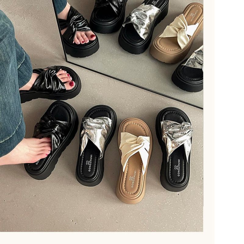 French Twisted Thick Bottom Heightened Women's Sandals 2025 Summer Skirt With Single Strap Sandals Casual Daily Fashion_voghion.com