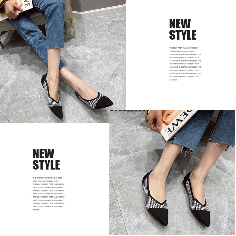 Scarpe da donna con tacco basso, con punta volante, in maglia, con involtini di pollo, per il commercio estero transfrontaliero_voghion.com