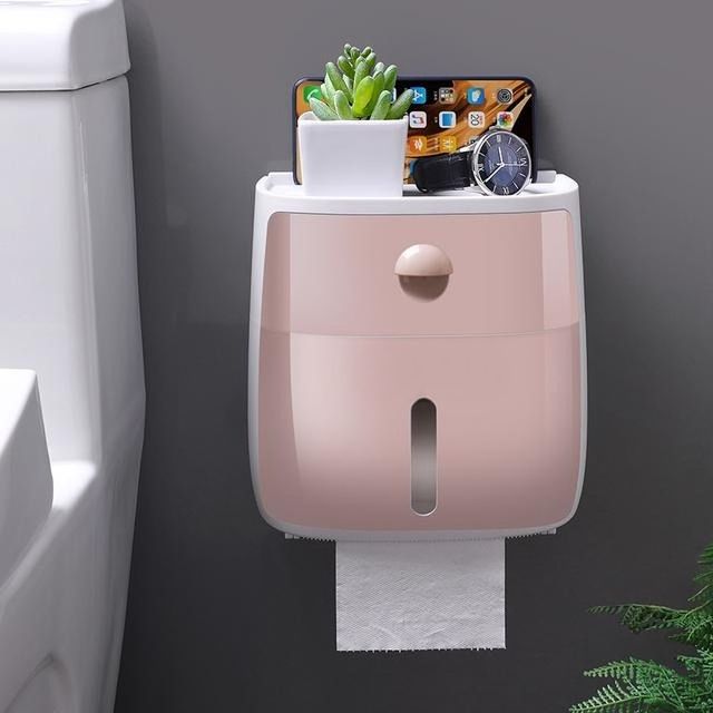 Portarrollos de papel higiénico de pared, resistente al agua, organizador de doble capa con cajón_voghion.com