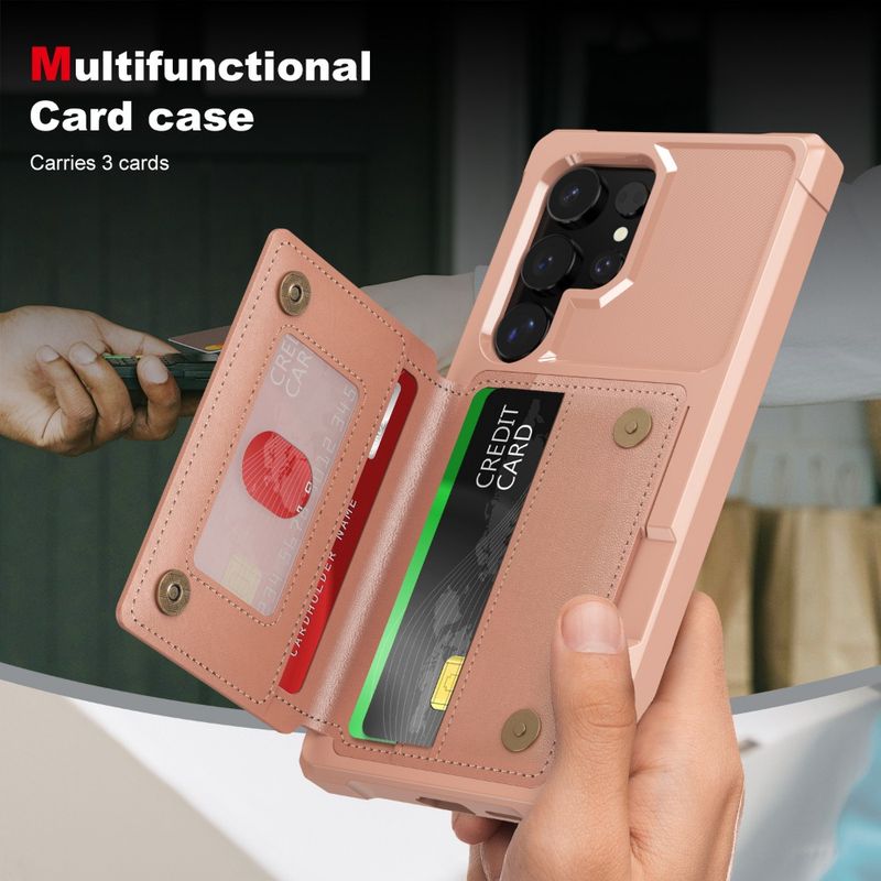 Flip Cards Slot Holder rahakotiga telefoniümbris Samsung Galaxy S24 Ultra Plus'ile + alus, põrutuskindel PU nahast tagakaas_voghion.com