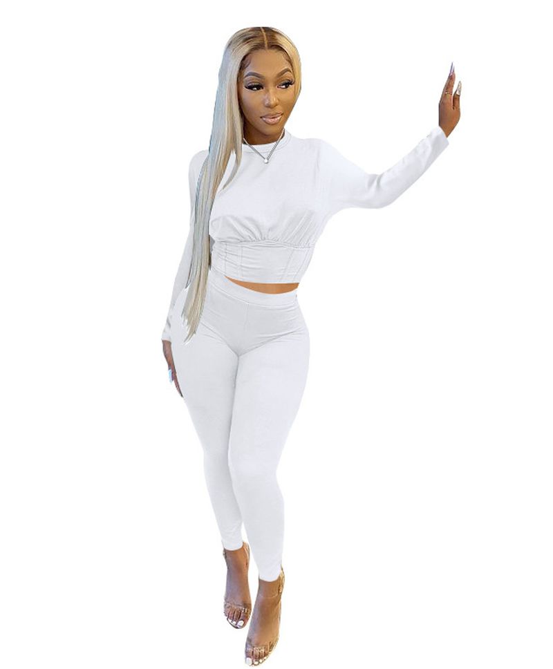 Damkostym i enfärgad midja, mode avslappnad tvådelad set_voghion.com