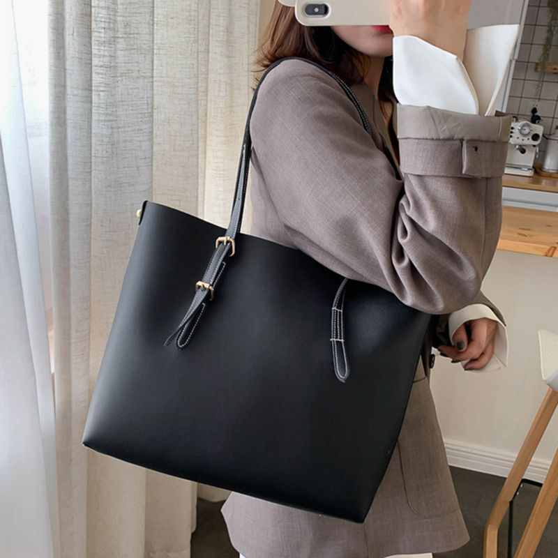 Lihao Single Shoulder Bag Large Capacity Top Handle Adjustable Zipper  Leather Solid Color Women Tote Handbag for_voghion.com
