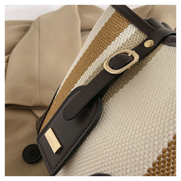 Sacs seau pour femmes, sac seau portable à rayures de couleur contrastée, sac à bandoulière tendance pour femmes_voghion.com
