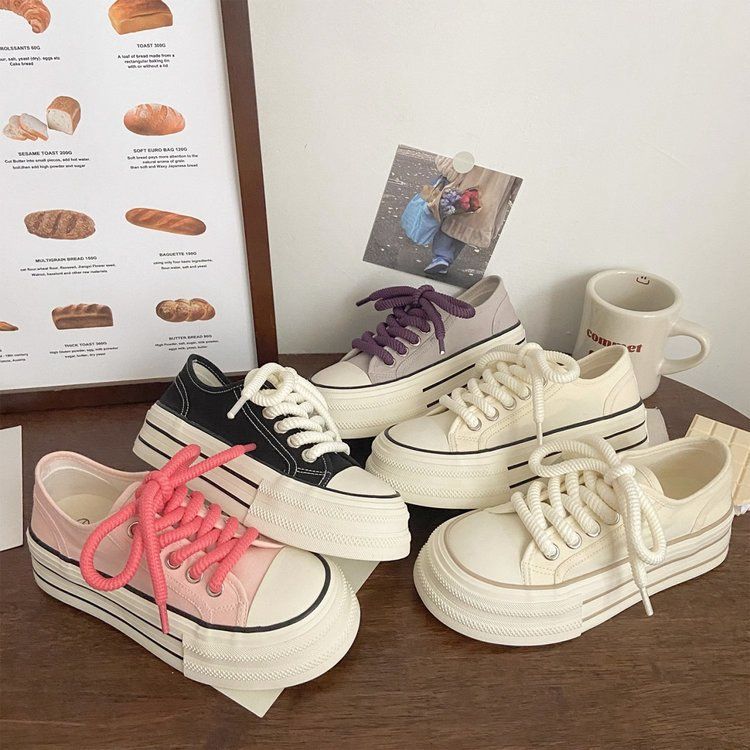 Cream thick soled canvas for women's thin spring/summer new Instagram trendy niche Korean version big head sponge cake_voghion.com