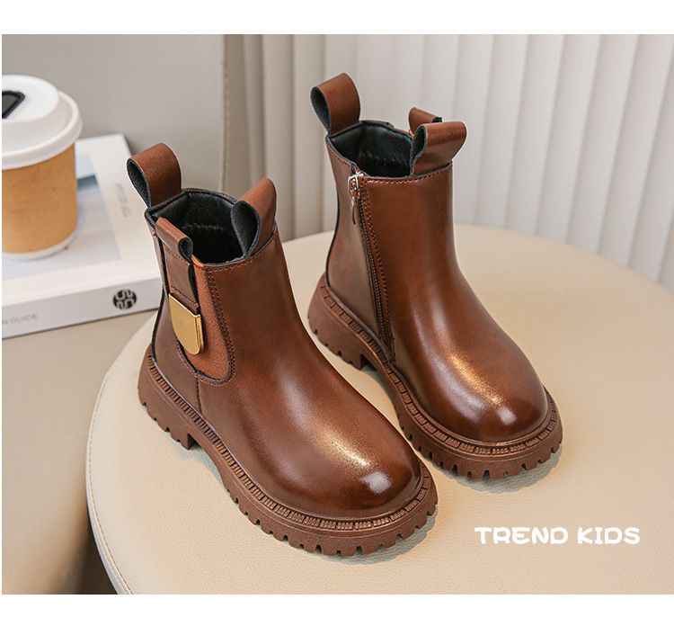 Chaussures pour enfants bottes Martin pour filles printemps et automne 2024 bottes courtes pour enfants de style britannique pour bébés filles bottes en cuir à semelle souple de style occidental_voghion.com