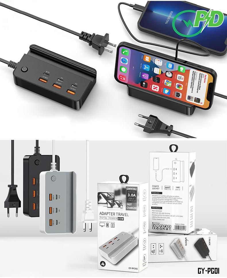Il caricabatterie rapido multiporta USB intelligente da 35 W è adatto per il supporto per cellulare Apple Huawei Type-c e per il caricabatterie a 6 porte._voghion.com