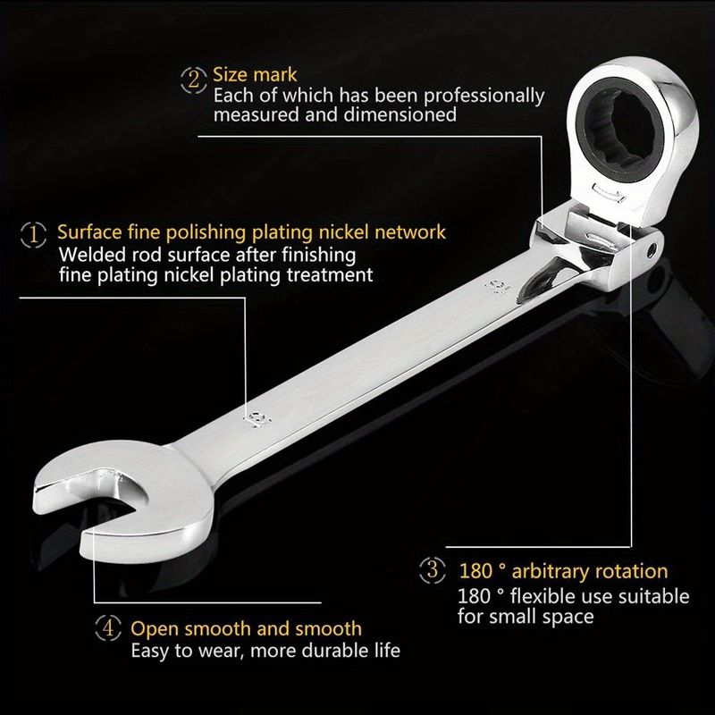 Clé à cliquet à double usage avec tête flexible - Double usage, acier au chrome-vanadium, couple élevé, pour réparation automobile, durable et polyvalente_voghion.com