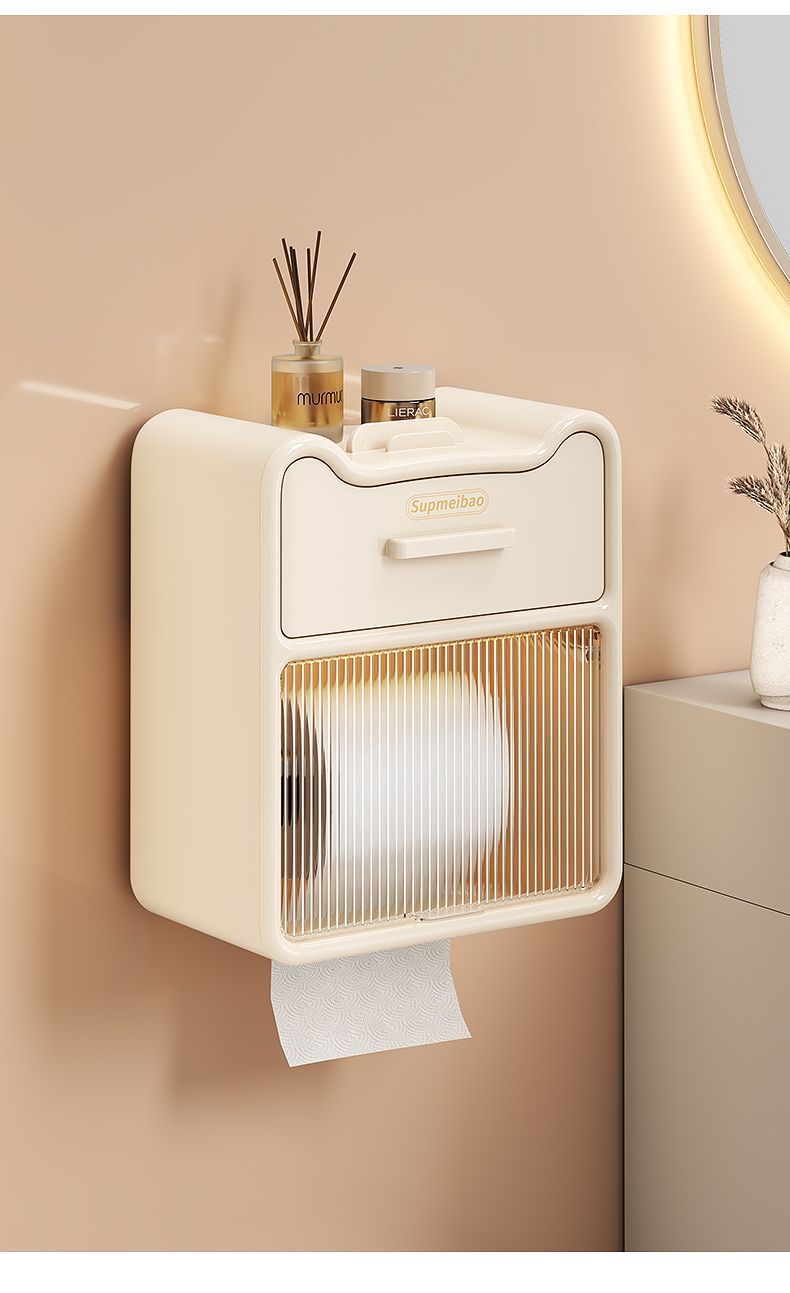 Scatola da parete per WC da bagno, senza foratura, colore crema, porta fazzoletti di lusso, organizer per riporre oggetti in casa_voghion.com