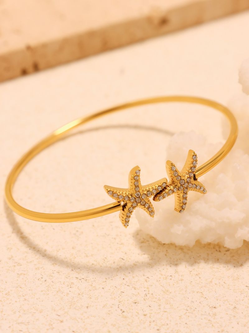 Joyería para mujer, elegante brazalete abierto con diseño de estrella de mar, flor, concha y circonita 5A, ajustable y delicado, diseño único._voghion.com