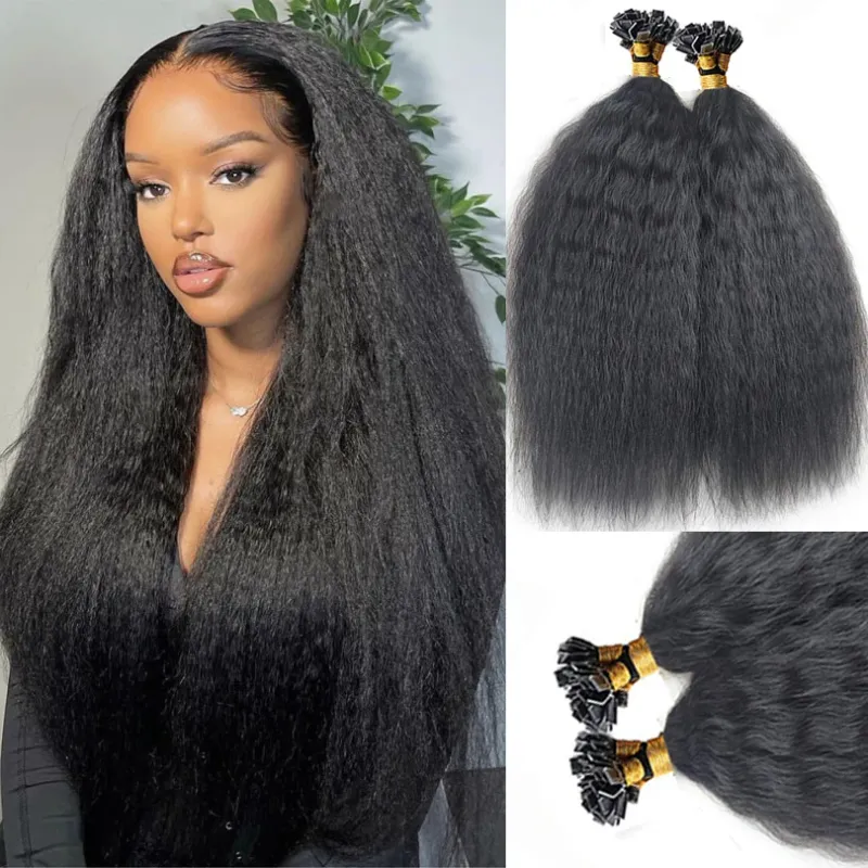 Extension per capelli umani Kinky Straight Flat Tip Remy Fusion 14-30 pollici 100 fili_voghion.com