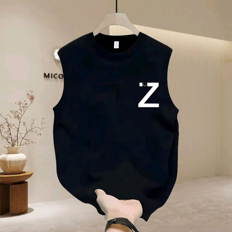 2024 Ny sommar amerikansk bomullsväst med rund halsringning och ärmlös design för män och kvinnor, lös och avslappnad, mångsidig, bokstäver_voghion.com