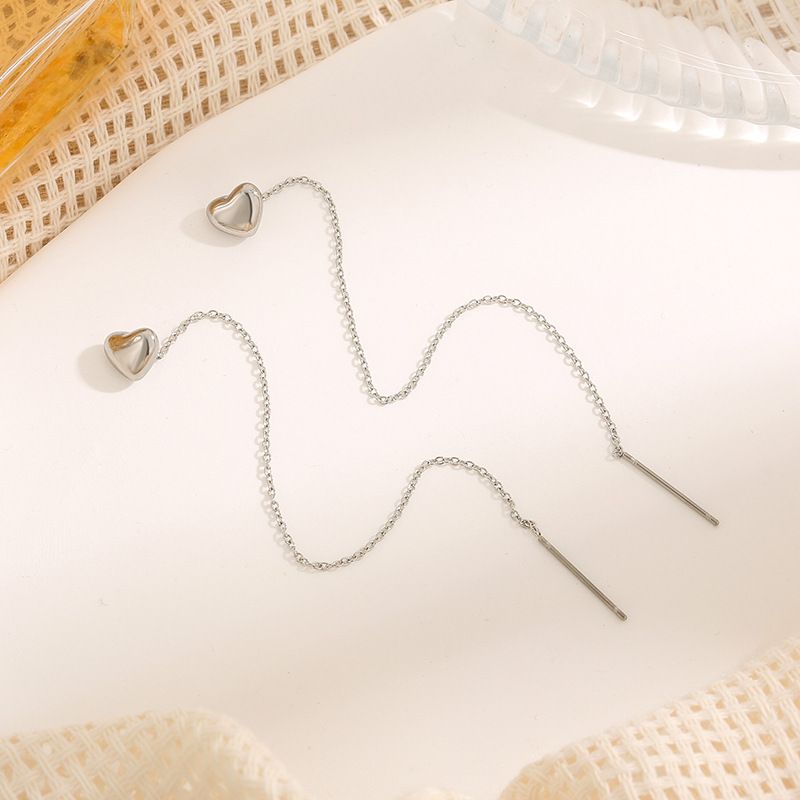 Long Peach Heart Earrings - Titanium Steel Trendy Face-Slimming Earrings_voghion.com