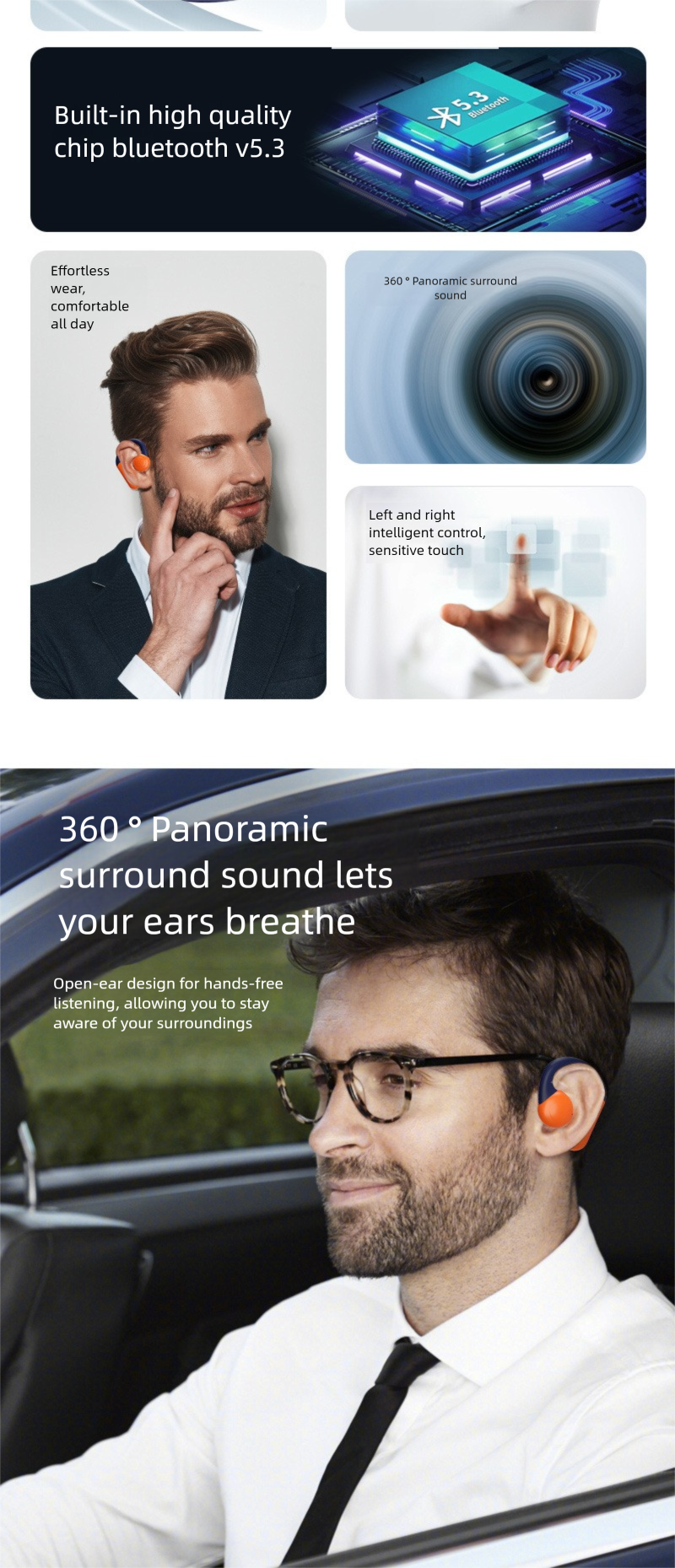 Qianhuan OWS Open Bluetooth Earphones True Wireless Non-In-Ear 5.3 Long Battery Life ENC Noise Cancelling Ear Hook Style_voghion.com
