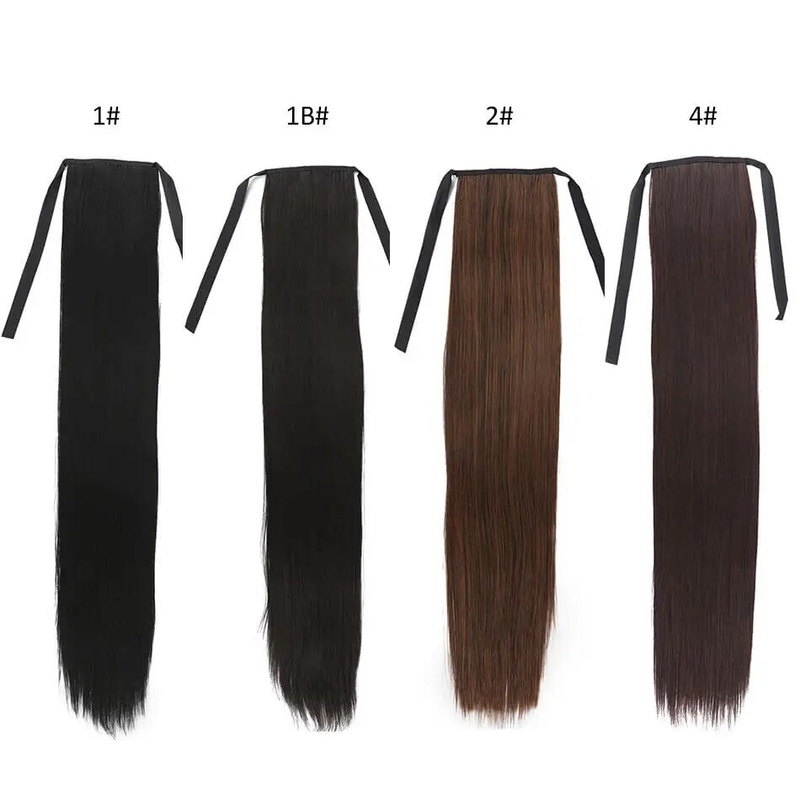 Extensions synthétiques queue de cheval longues et lisses, postiche naturelle résistante à la chaleur de 32 pouces avec Clip pour femmes_voghion.com