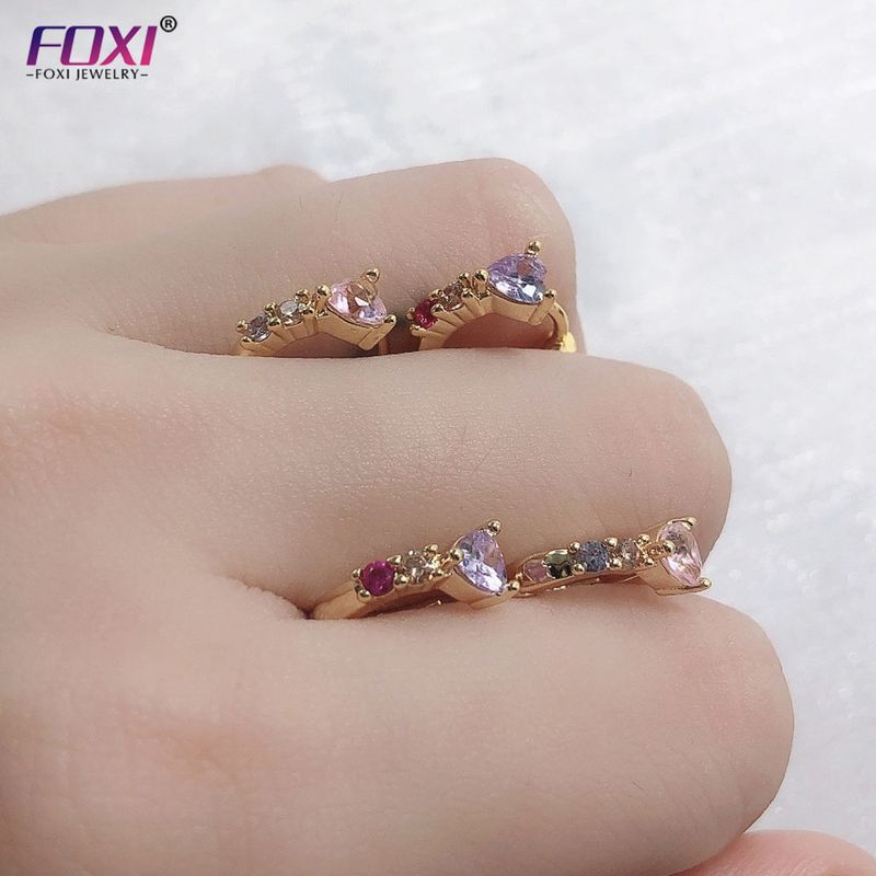 Foxi Fashion Women's Heart-Shaped Hoop Mexican American Style Zircon Inlaid Colorful Earrings_voghion.com