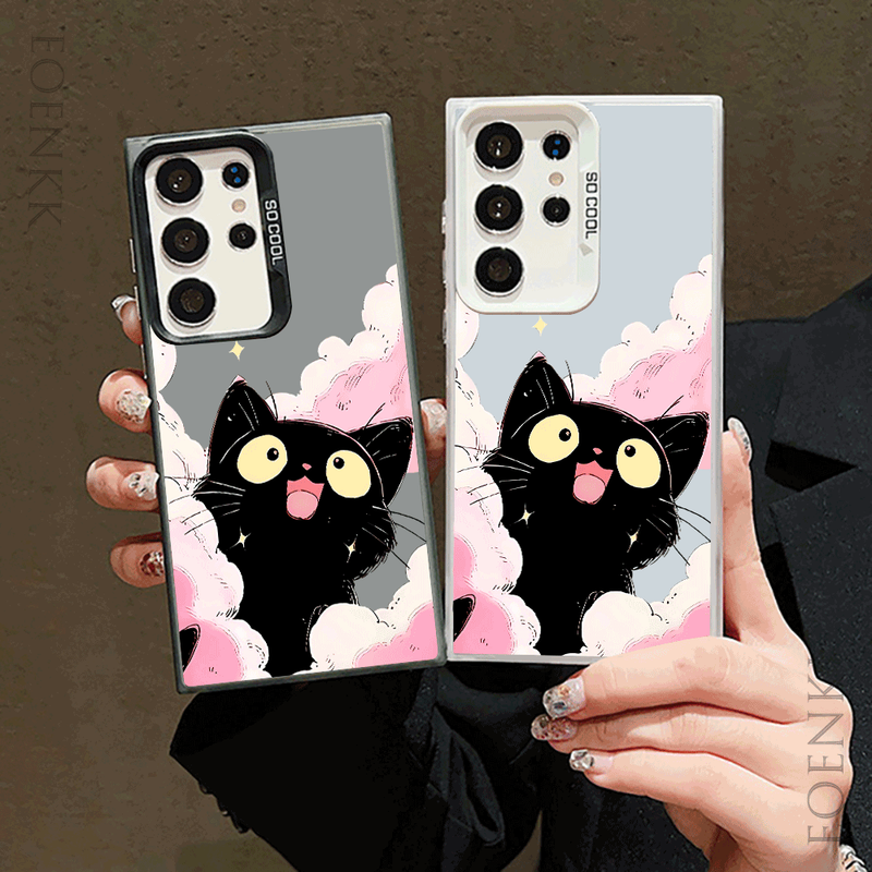Custodia rigida per telefono con design a forma di gatto nero per Samsung Galaxy S23/S22/S21/Note 20 - Custodia protettiva alla moda per telefono, antigraffio_voghion.com