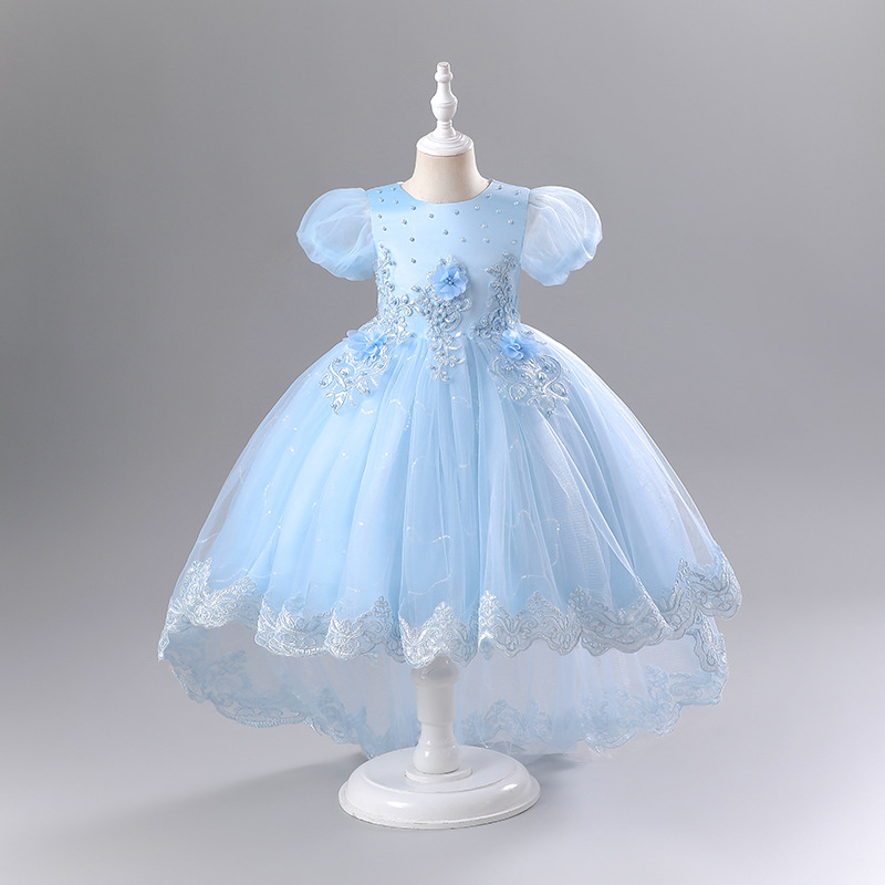 Girl's formal princess trailing dress, mesh screen, children's performance_voghion.com