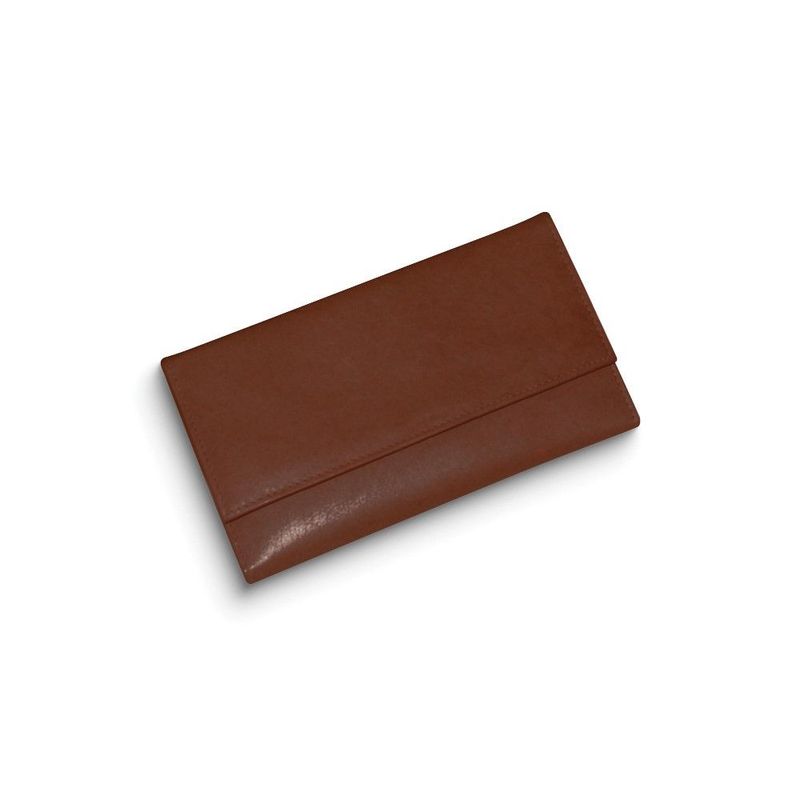 Ladies Brown Leather 7-Slot Medium Clutch With ID Window And Checkbook_voghion.com