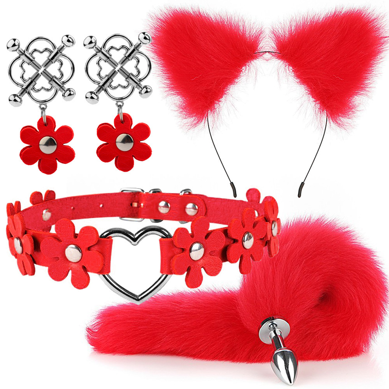Coda di volpe anale Plug con clip per capezzoli a forcina Collare BDSM Flirtare Giocattolo Butt Plug Coda Giocattoli erotici per Wo_voghion.com