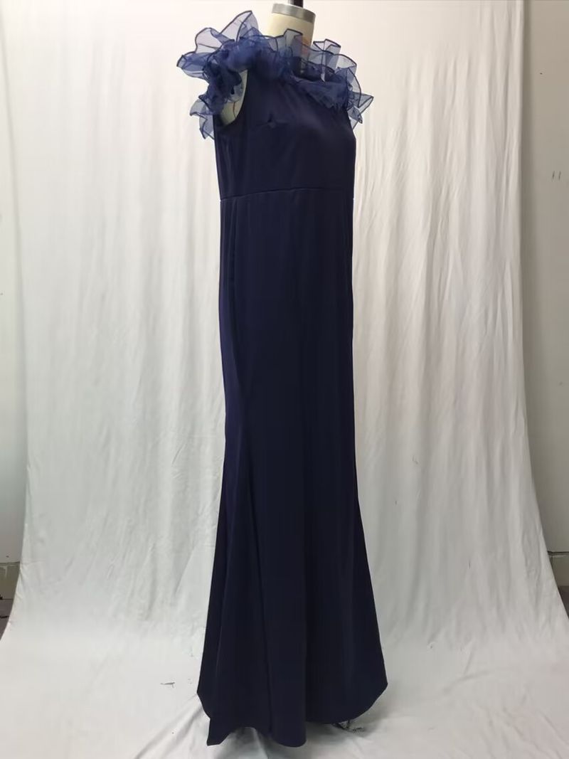 Abbigliamento da donna Primavera Cintura elastica lavorata a maglia Foglia di loto Una spalla Piccola coda Gonna lunga Vestito_voghion.com