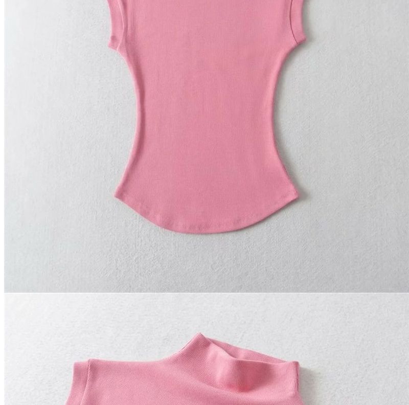 Maglietta a maniche corte con collo alto e tinta unita, stile Pure Desire, per l'estate da donna, nuova e sexy, aderente e con cintura in vita_voghion.com