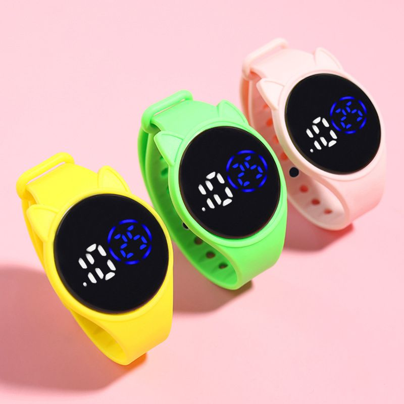 Xinweiqing Electronic Watch Luminous Swimming Round Dial Cartoon Cat Ear Sport LED Digital Bracelet for Student_voghion.com