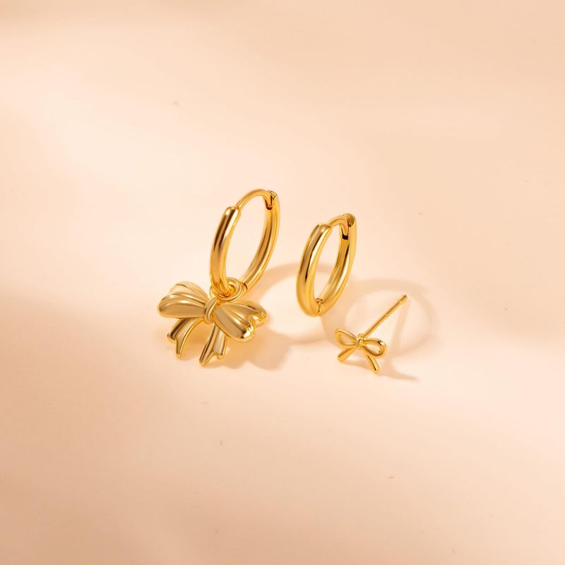 Set di gioielli da donna, moda, vendite calde, vero oro, ottone galvanizzato, liscio, semplice, ciondolo a fiocco, orecchini carini da donna._voghion.com