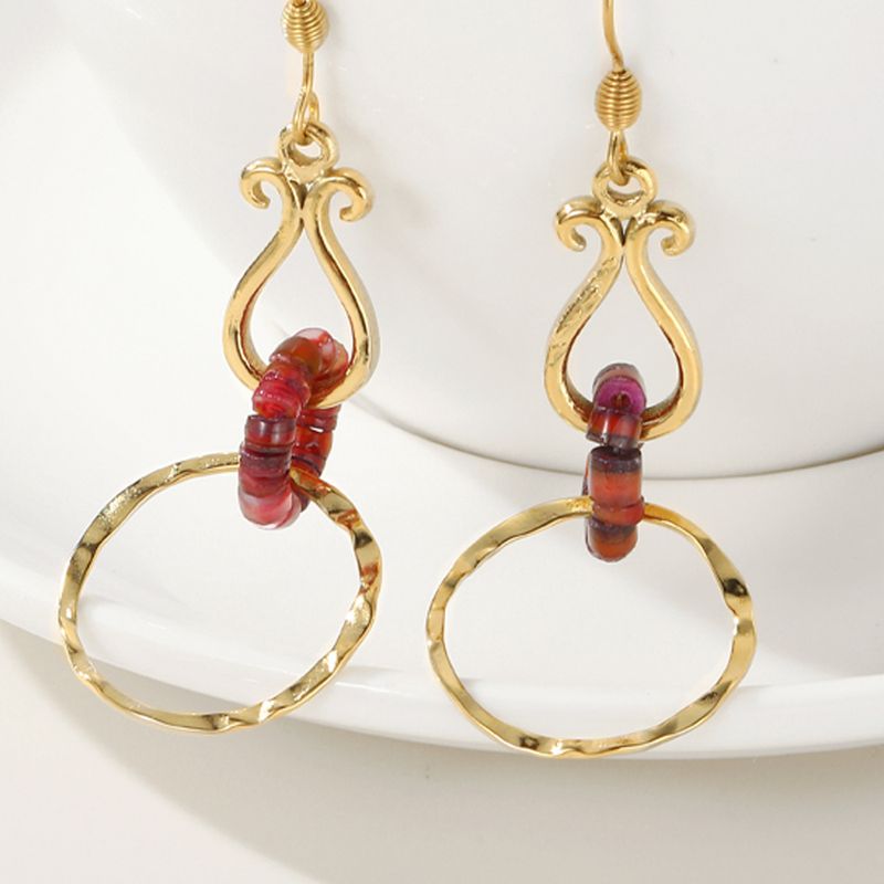 Orecchini da donna in acciaio al titanio con zucca retrò francese, di alta qualità, con cerchio geometrico rosso vino, tutti abbinabili, per la mezza età_voghion.com