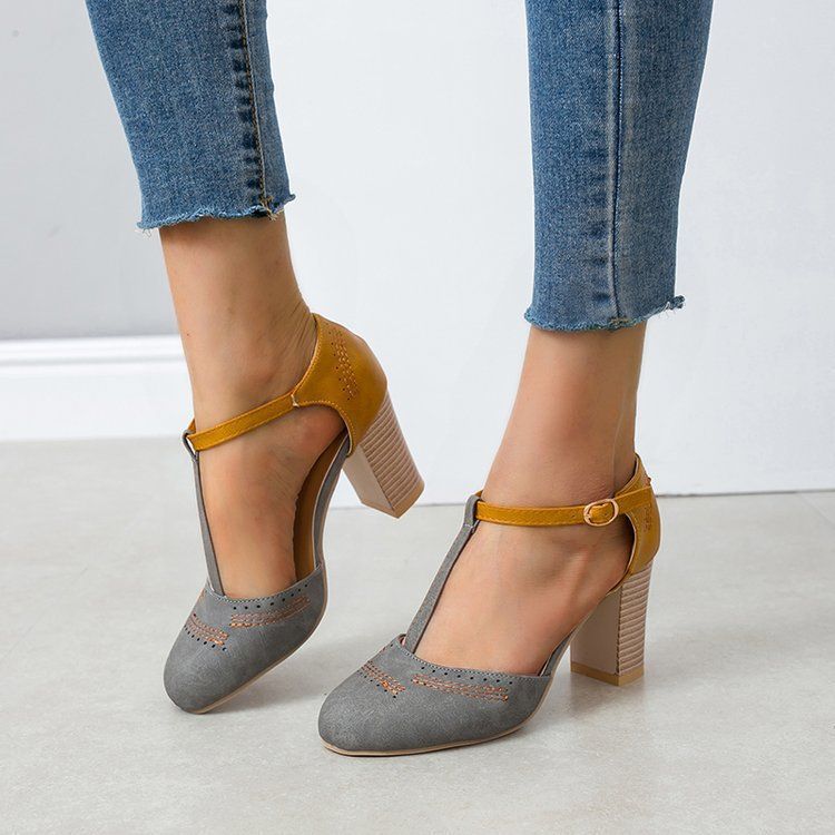 Primavera/Estate 2025, nuove scarpe da donna con fibbia a forma di T colorata e testa rotonda, grandi_voghion.com