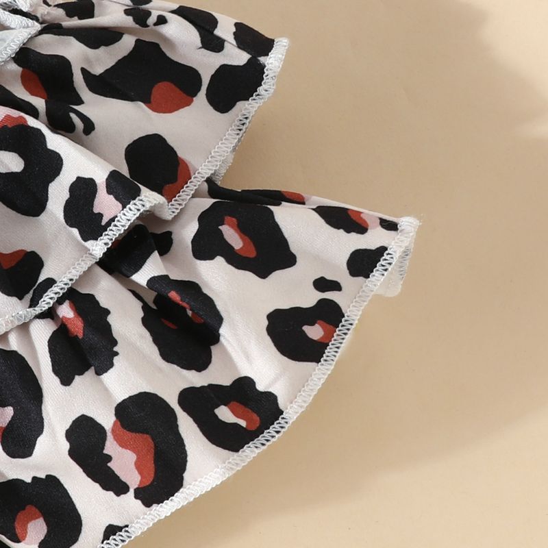 Mother & Kids 2024 Summer New Baby Short Sleeve Climbing Clothes Love Arrow Letter Printed Triangle Romper Leopard Print Briefs_voghion.com