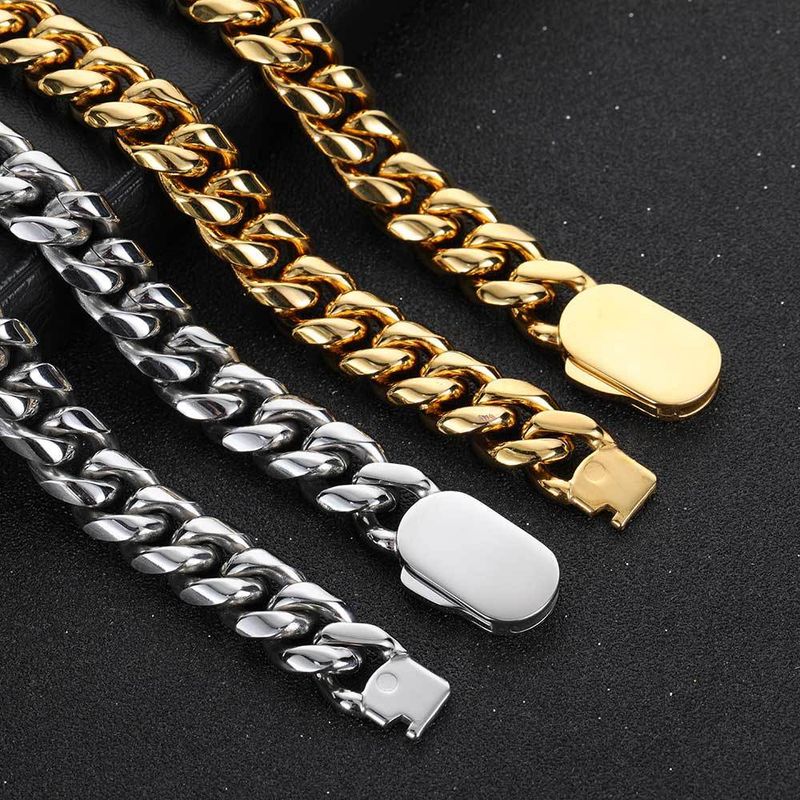 Men And Women's Jewelry Stainless Steel Cuban Link Chain Bracelet With Spring Clasp Hip Hop Style Titanium Steel 18K Gold Plated Unisex Accessory_voghion.com