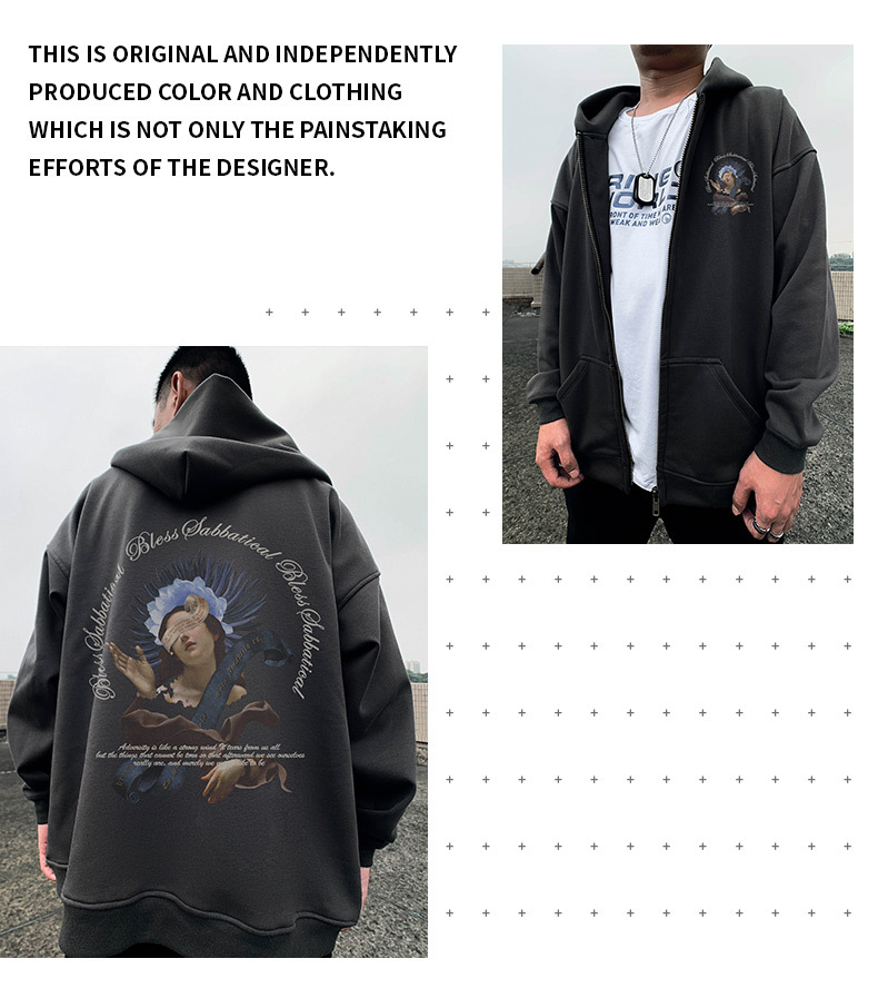 Oversize Spring and Autumn Loose Plus Size Hooded Thin Zipper Cardigan Fat Men's Trendy Couple Coat_voghion.com