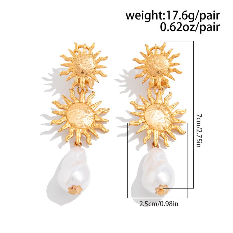 Orecchini pendenti con perle e girasole plissettati, linea di moda Ins, clip per orecchini a clip_voghion.com