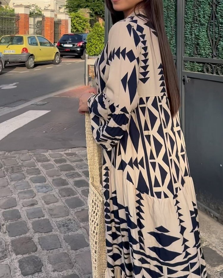 2022 Herbst Langarm Bedrucktes Kleid Damen Neuer Hemdrock_voghion.com