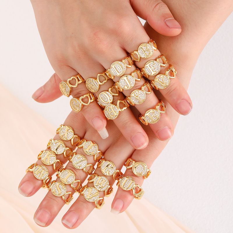 Neuer Herzbuchstabe aus echtem Gold mit eingelegtem Zirkonia und hochwertigem, personalisiertem Öffnungsring für Frauen_voghion.com
