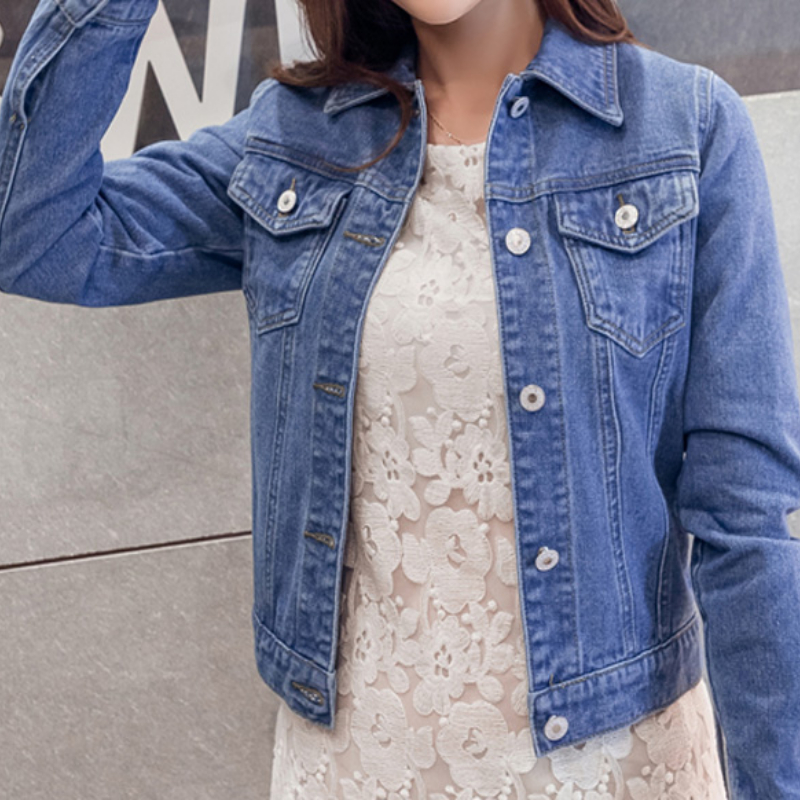 Nuova giacca di jeans da donna primavera e autunno 2022 giacca di jeans corta casual da donna versione coreana giacca di colore solido_voghion.com