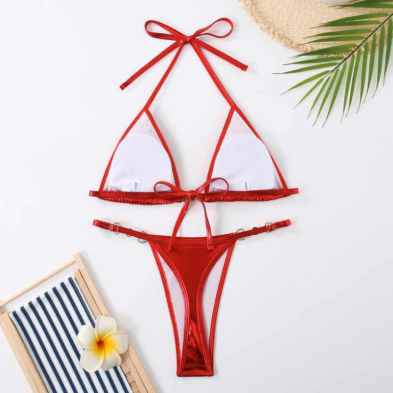 Women's Clothing Sexy Bikini Women's Two Piece Strap Bright Solid Color Swimsuit_voghion.com