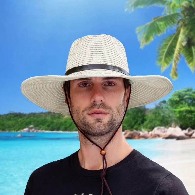 New Arrivals Summer foldable big head circumference beach large brim straw outdoor men's sun hat_voghion.com