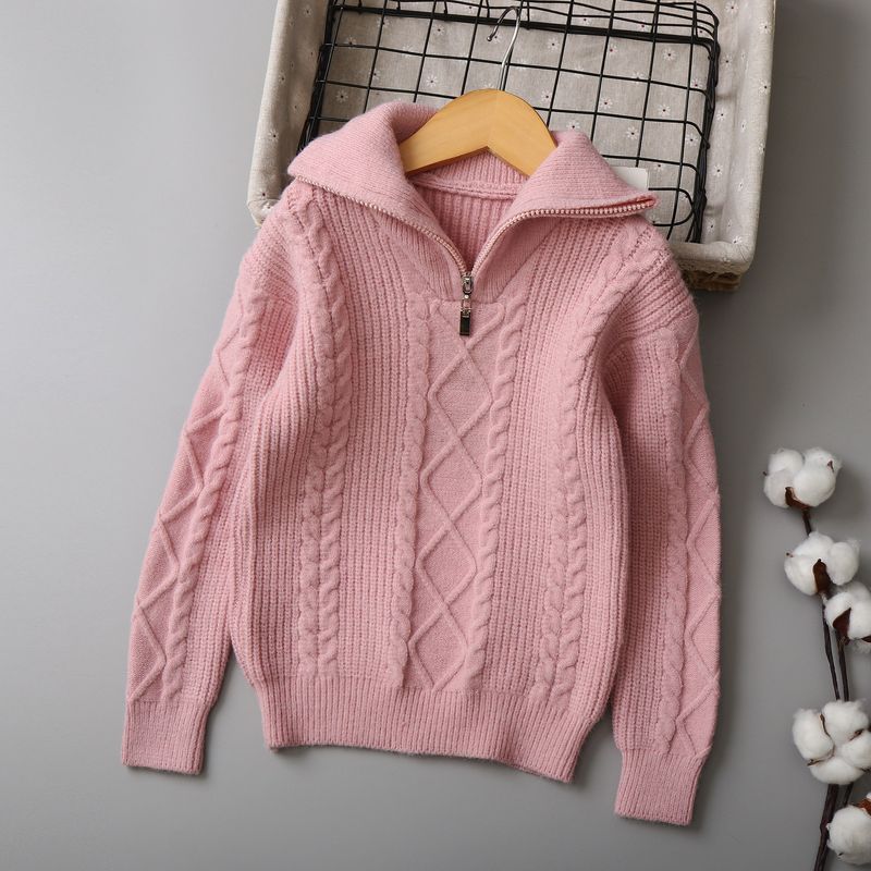Halbreißverschluss Twisted Strickpullover für Mädchen für mittlere und große Kinder Herbst und Winter Kinderpullover Neue Kinderkleidung_voghion.com