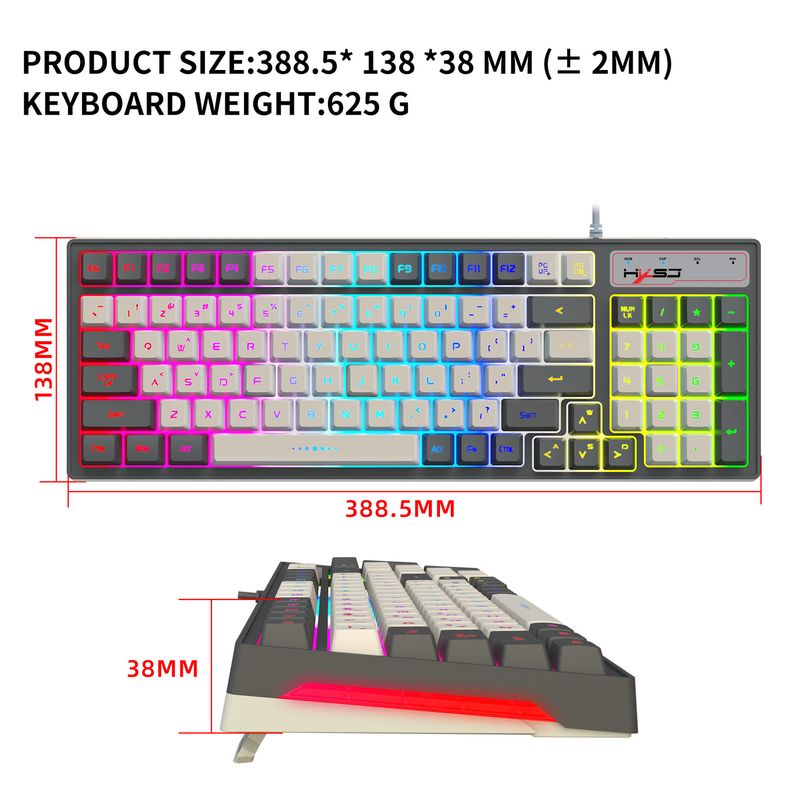 Tastiera da gioco cablata 2025 con 96 tasti, colore grigio bianco, retroilluminata RGB, per giochi_voghion.com