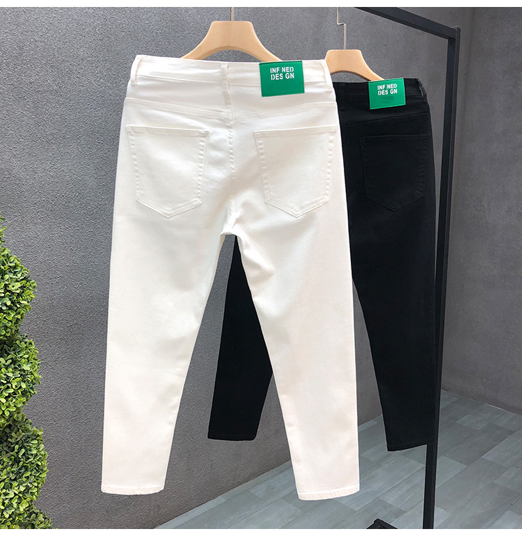 Miesten yksiväriset farkut miehille Trendikäs merkki Slim Fit Skinny Nine-point housut miehille Henkiset nuoret miehet valkoiset vapaat housut_voghion.com