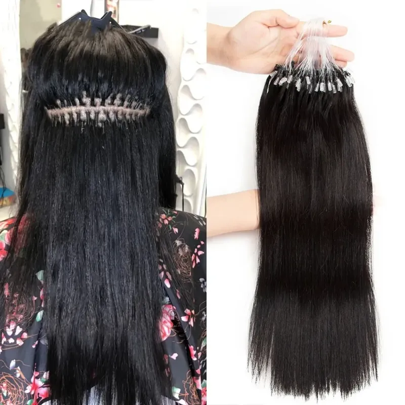 Extension per capelli Micro Loop 100% capelli umani lisci brasiliani Remy Extension per capelli da donna con filo da pesca invisibile_voghion.com