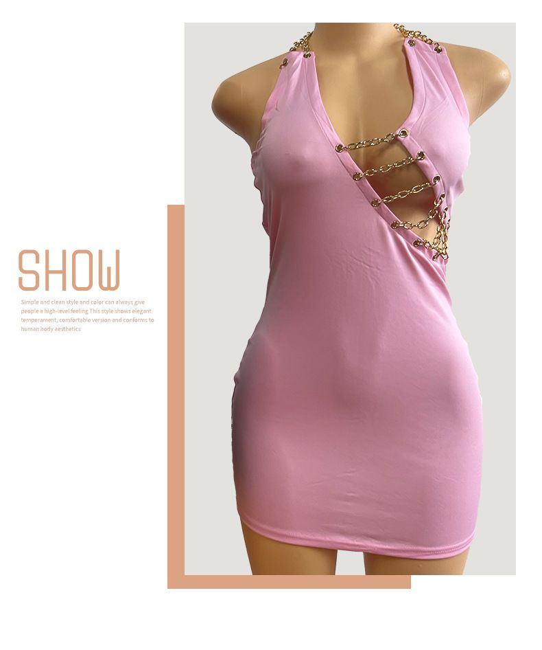 Abito da sera con scollo a catena di alta qualità, abito da sera sexy con scollo a V che abbraccia i fianchi, puro desiderio di mostrare la figura, abito senza schienale_voghion.com